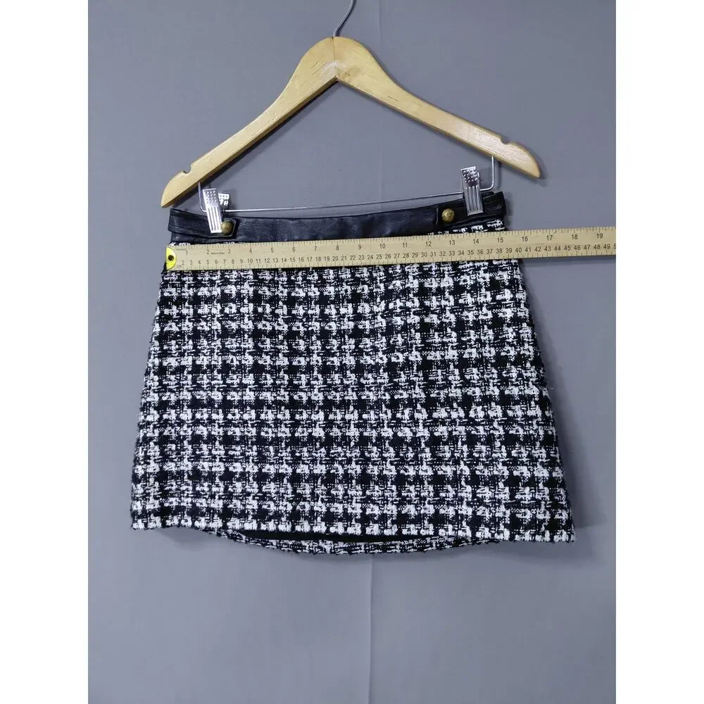 Alice + Olivia Classics Faux Leather Tweed Houndstooth Skirt Women Size 8
